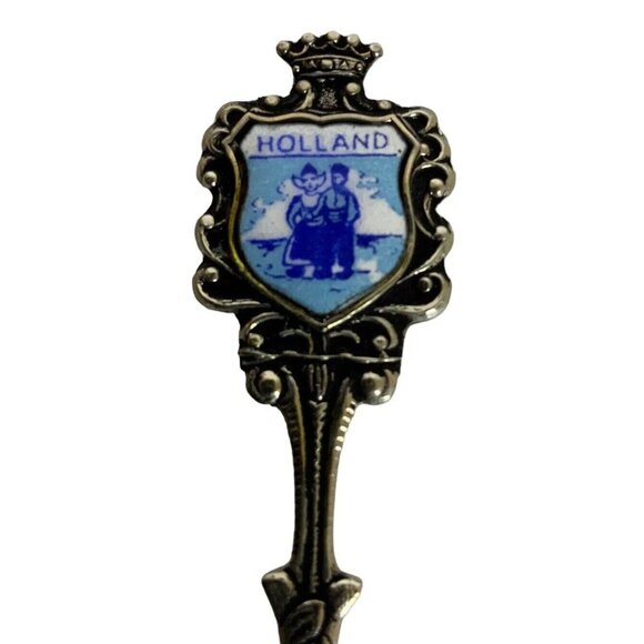Holland Collectible Souvenir Spoon Silvertone Enamel Crest Vintage Keepsake - Picture 3 of 5